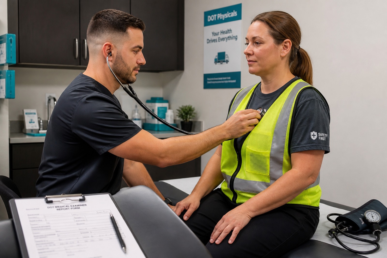 Clinician performing a DOT physical exam